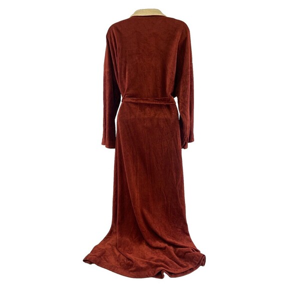 JcPenney Misses Robe Vintage Velour Quilted Collar Brown Rust Tie Belt Womens L - Picture 7 of 13
